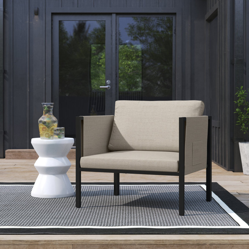 Chaise de patio en acier avec coussins et poches de rangement Annegriet, Beige
