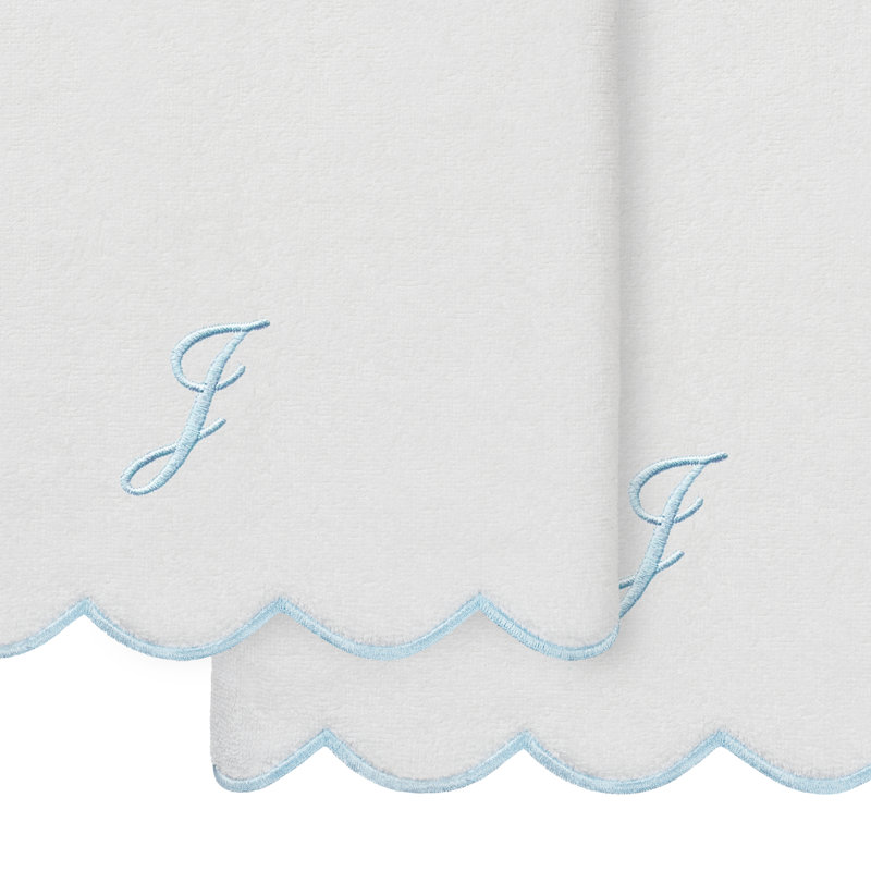  Ensemble de serviettes de bain personnalisables 100% coton turque ADORNIA 2PC, J, Blanc / Bleu