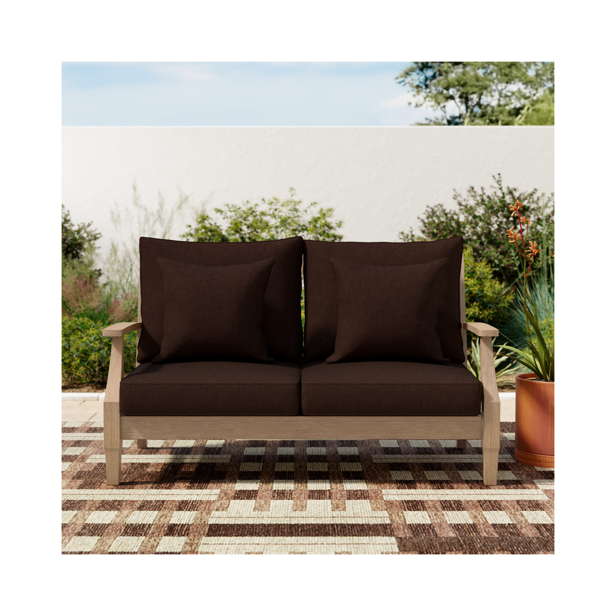 Samya Outdoor Loveseat with Cushions, Natural/Beige