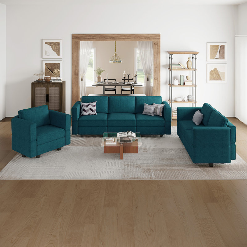 Ensemble de canapé modulaire en velours Ridoy, Ratine bleue