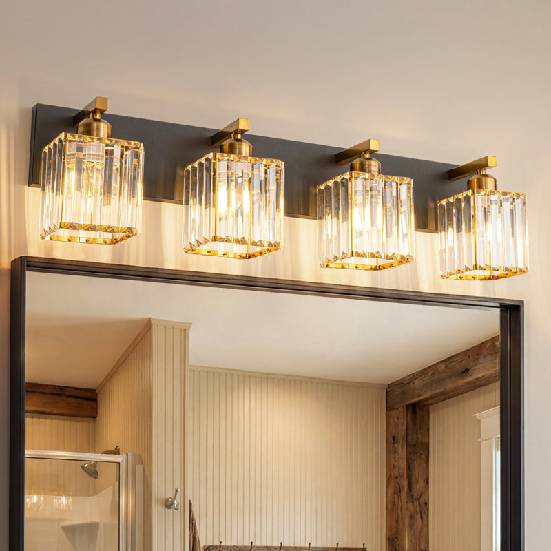 Éclairage pour meuble-lavabo à intensité variable Lanceton, Noir et or, Quatre lumières