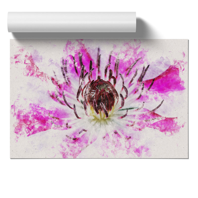 Pink Clematis Flower - Unframed Painting, 30cm H x 42cm W x 0.1cm D
