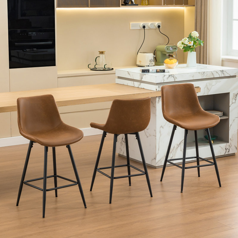 Tabouret de comptoir moderne en similicuir, Brun whisky, Tabouret de comptoir (siège d'une hauteur de 24 p, 3