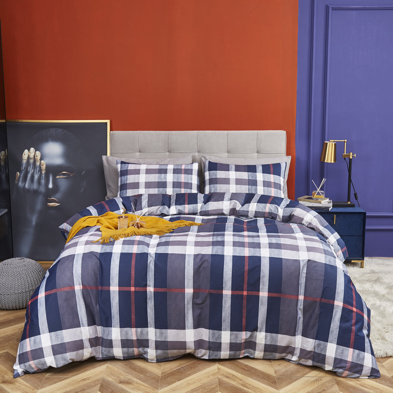 Grid Comforter Set Plaid Bedding Set 1 Checkered Comforter with Pillowcases, Full Comforter + 2 Standard Pillowcases