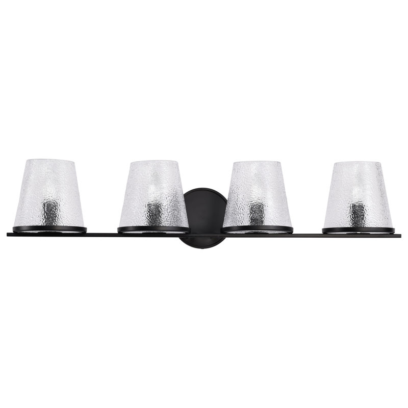 Coiffeuse Sluis - Verre martelé, Noir, Quatre lumières, 32 po de largeur