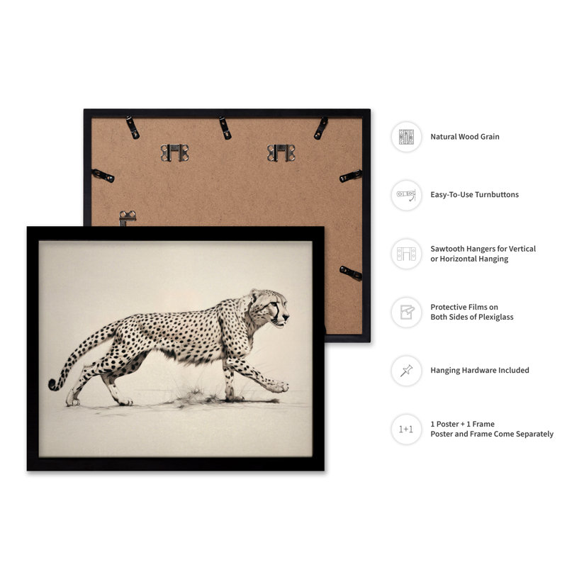 Guépard enjambant, Black Framed, Poster, 24"H x 32"W