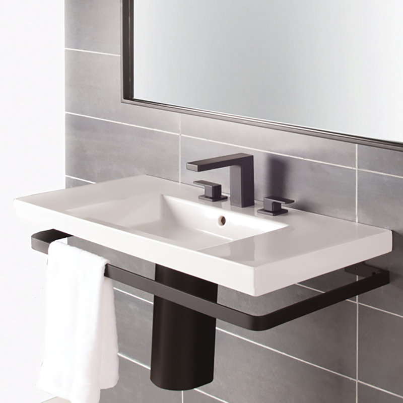 Eleganza Widespread Bathroom Faucet with Drain Assembly, Matte Black, Lever Handle