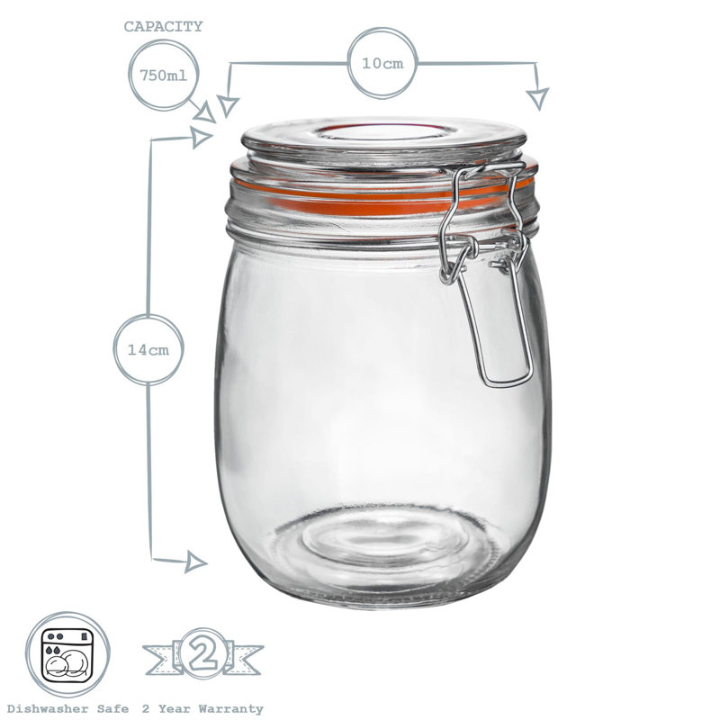 Argon Tableware - Glass Storage Jars with Labels - 750ml - Set of 3, Clear