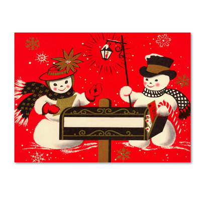 « rétro christmas snow bonhommes », reproduction d’impression sur toile tendue