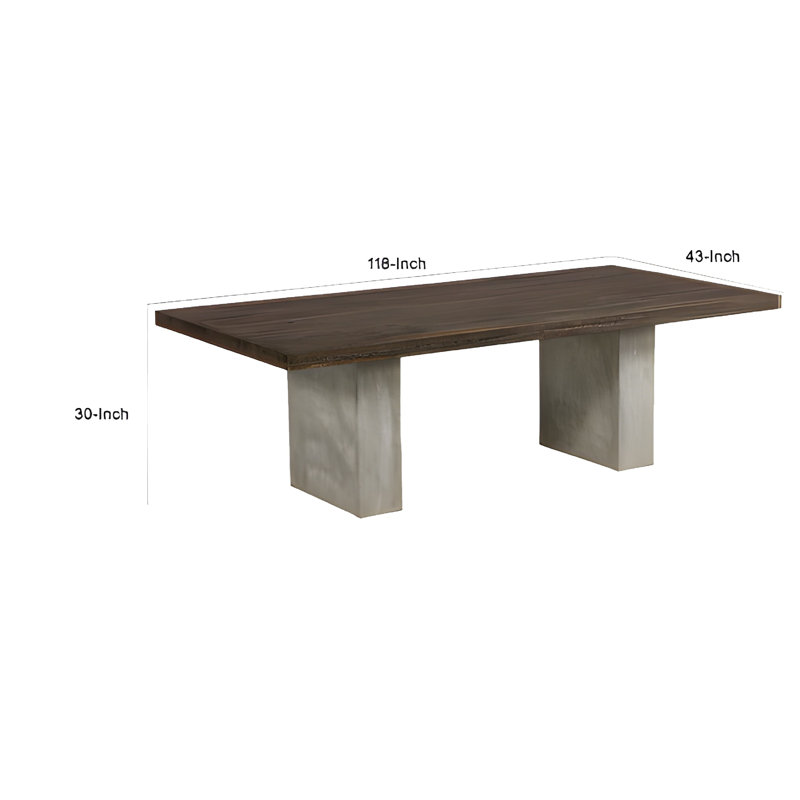 Cid Ari Dining Table, Concrete Base 118 Inch Rectangular Brown Oak Top