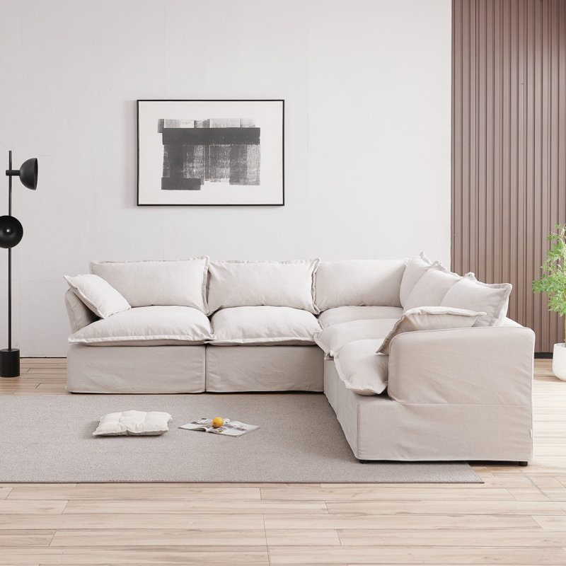 Canapé modulaire en duvet synthétique Kejon, Mélange de lin gris Kejon