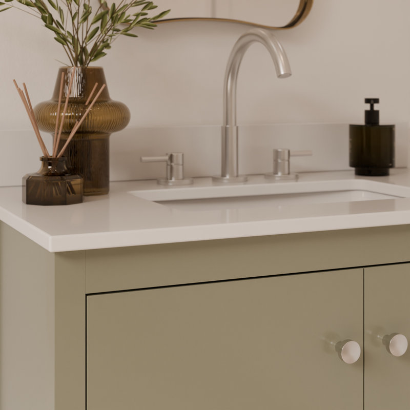 Meuble-lavabo simple 36 po Scalloped - Satin olive - Sans comptoir - Boutons en nickel brossé, Nickel brossé, Vert