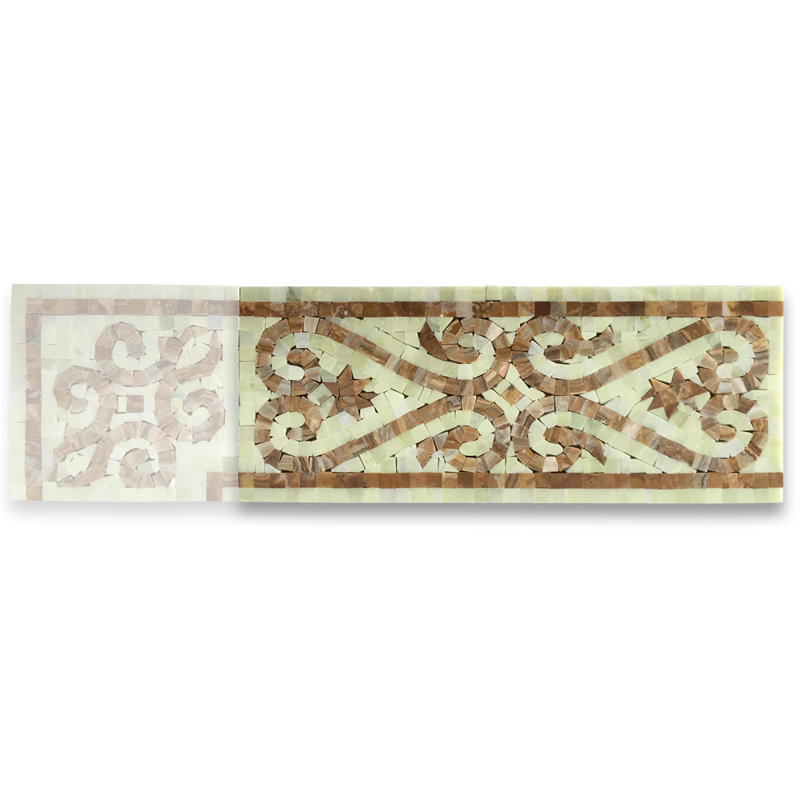 6" x 13" Marble Mosaic Sheet Wall Floor Use Tile, Yellow/Brown/Green
