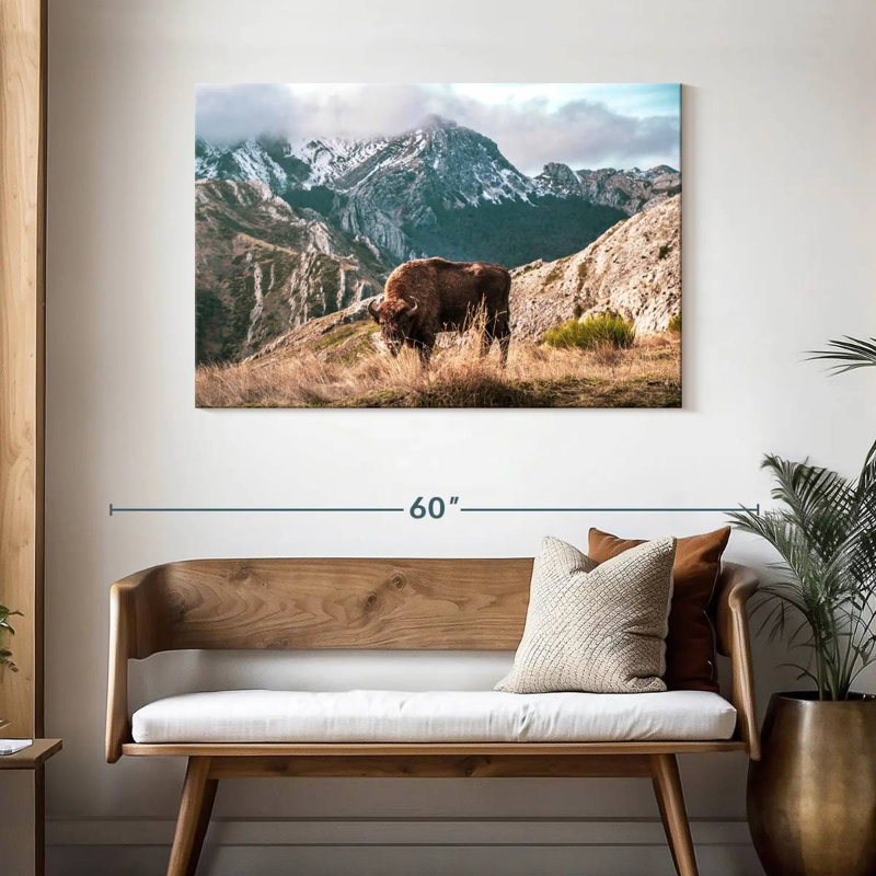 Bison Brampt perdu dans les montagnes, H 30 po x l 45 po