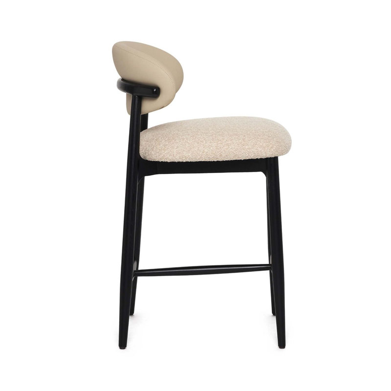 Liam Upholstered Stool with Solid Wood Frame, Baja Seed Seat/Matte Black Frame