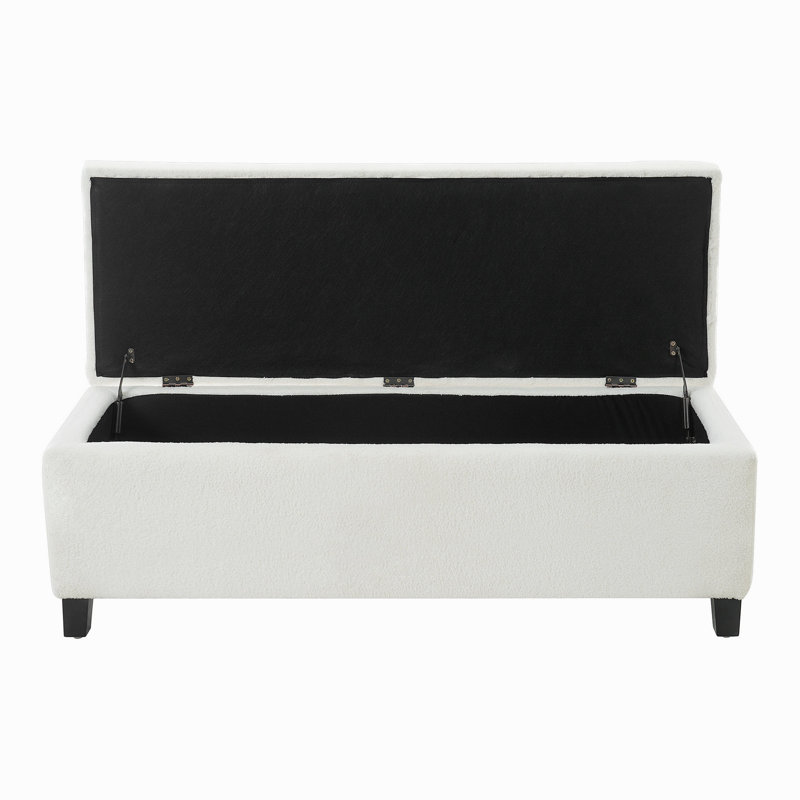 Banc repose-pieds avec rangement, surface blanche, pieds en bois d'hévéa, capacité de 300 lb