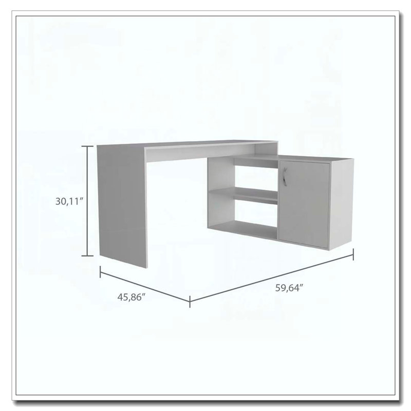 White 1-Drawer 2-Shelf L-Shaped Office Desk, White