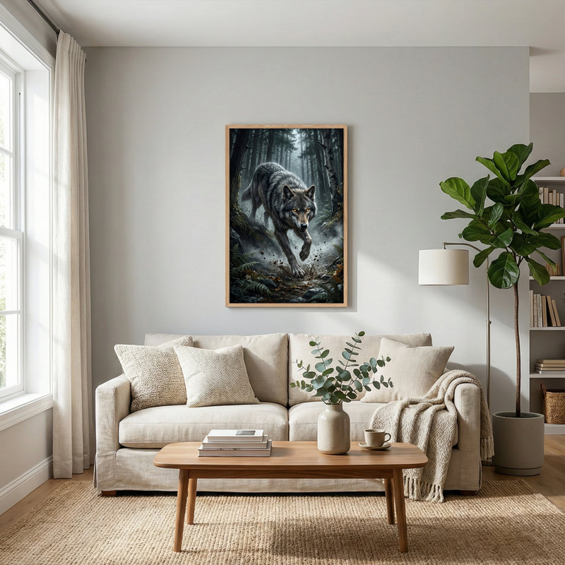 Ensemble de 1 tableau sur toile « Forêt de loups », 48"H x 32"W, Naturel