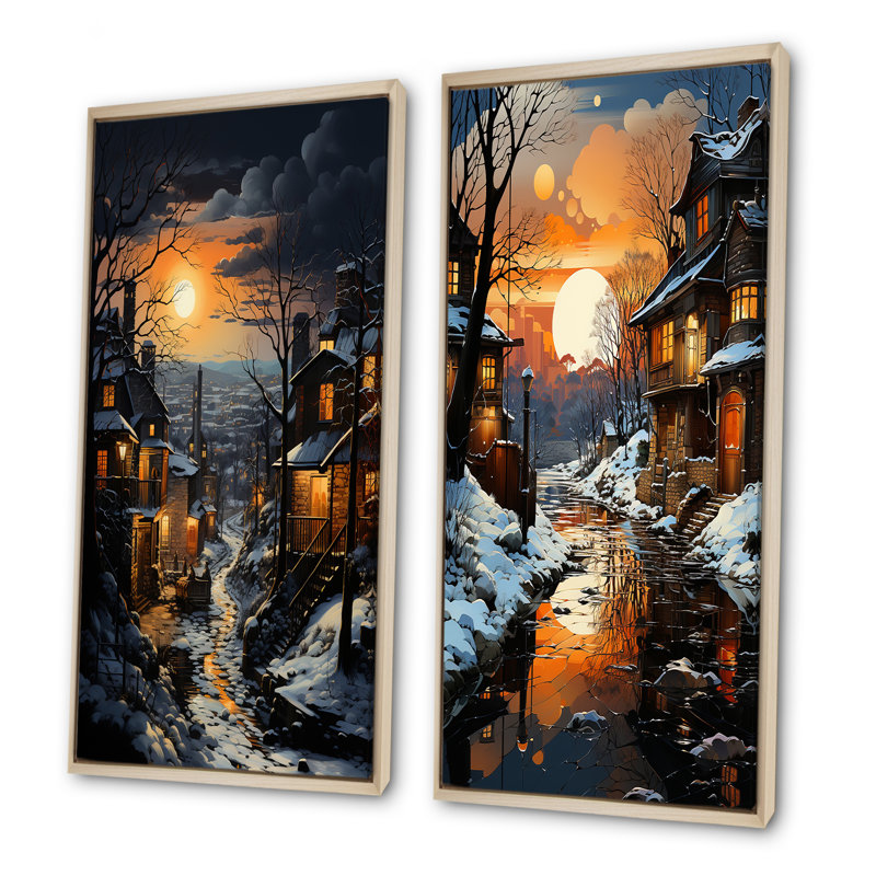 Paysage industriel, ensemble de 2 toiles d'art topaze Twilight, Encadrement brun, H 28 po x l 25 po
