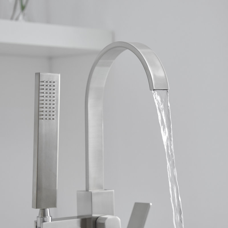 VIBRANTBATH  Urban Stream Brushed Nickel 1-handle Freestanding High-arc Bathtub Faucet with Hand Shower ( Valve Included )