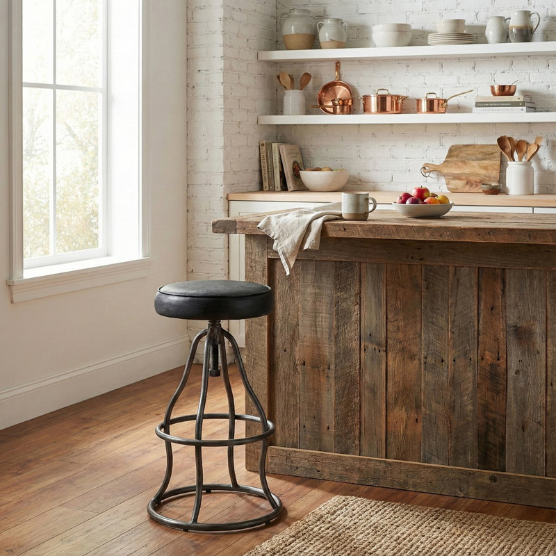 Bernardo Swivel Upholstered Adjustable Height Counter Stool with Metal Frame, Distressed Black