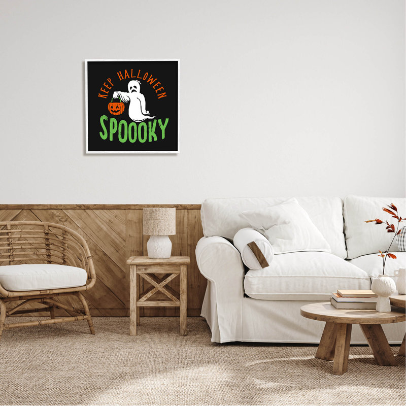 Keep Halloween Spooky Trick at-142, H 24 po x l 24 po x P 1,5 po, Giclée encadrée blanc bord de mer