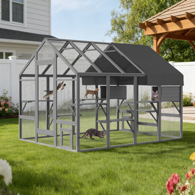 Large Cat Catio Outdoor Cat Enclosure For Multiple Cats With 7 Platforms, 2 Resting Box And 2 Bridges