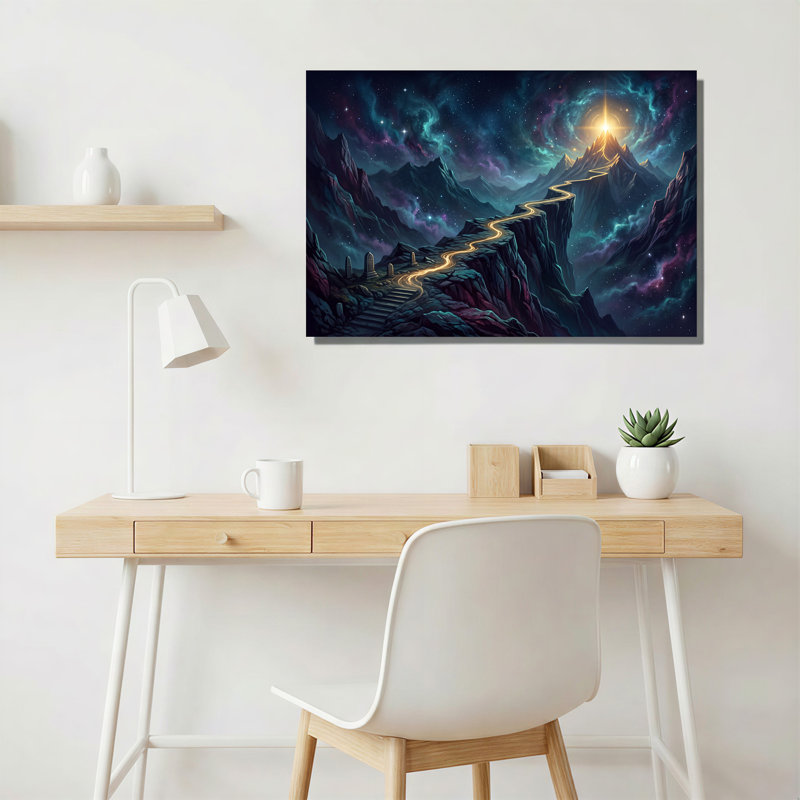 «Winding Golden Path Up Jagged Mountains To Bright Star», art mural, 18"H x 24"W