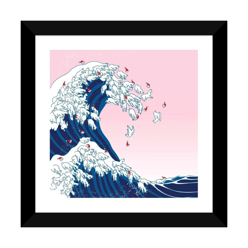 «Christmas Llama Great Waves in Pink» par Big Nose Work - impression d'art graphique, H 16 po x l 16 po x p 1 po, Blanc