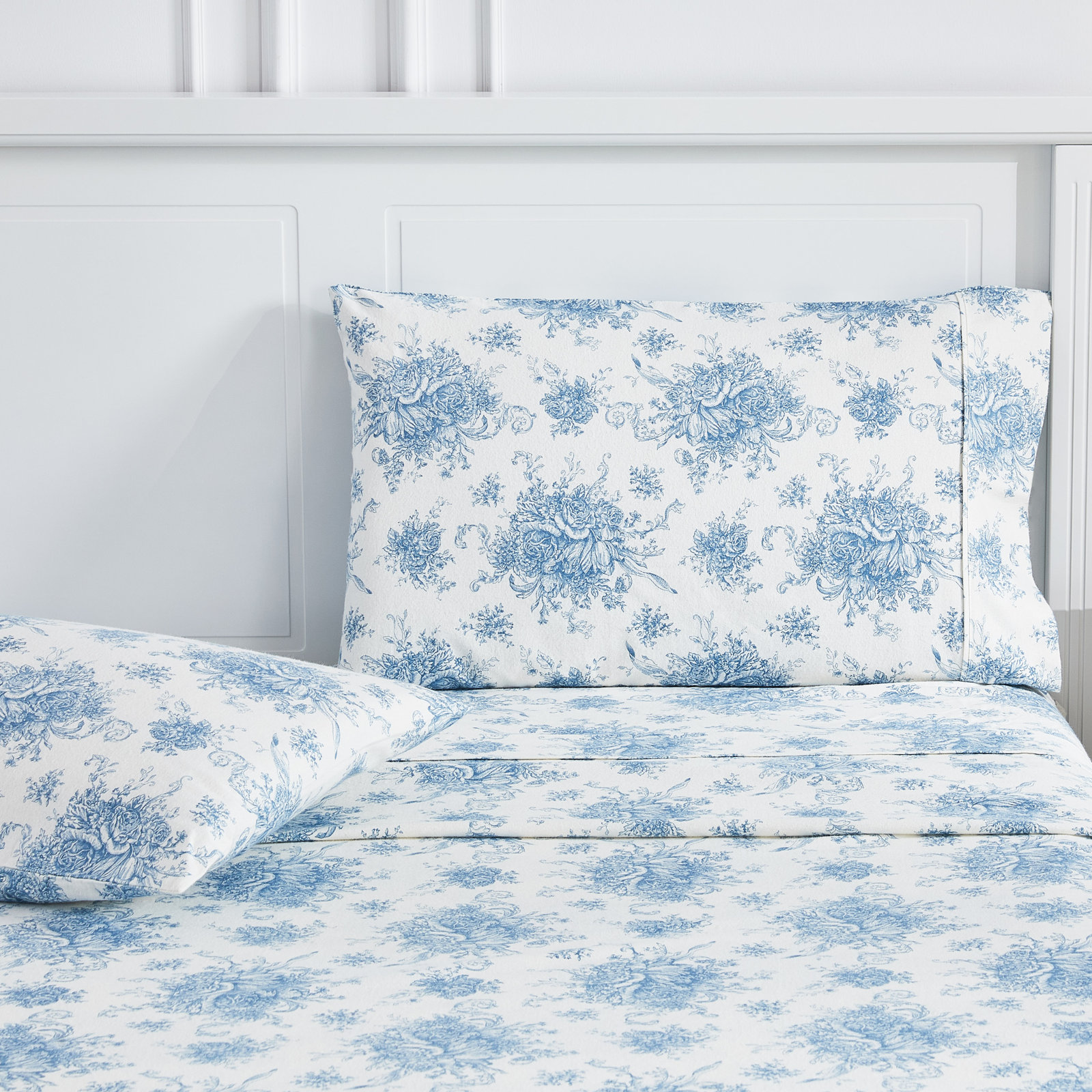Cotton Flannel Sheet Set, Blue, King Sheet Set with 2 Pillowcases