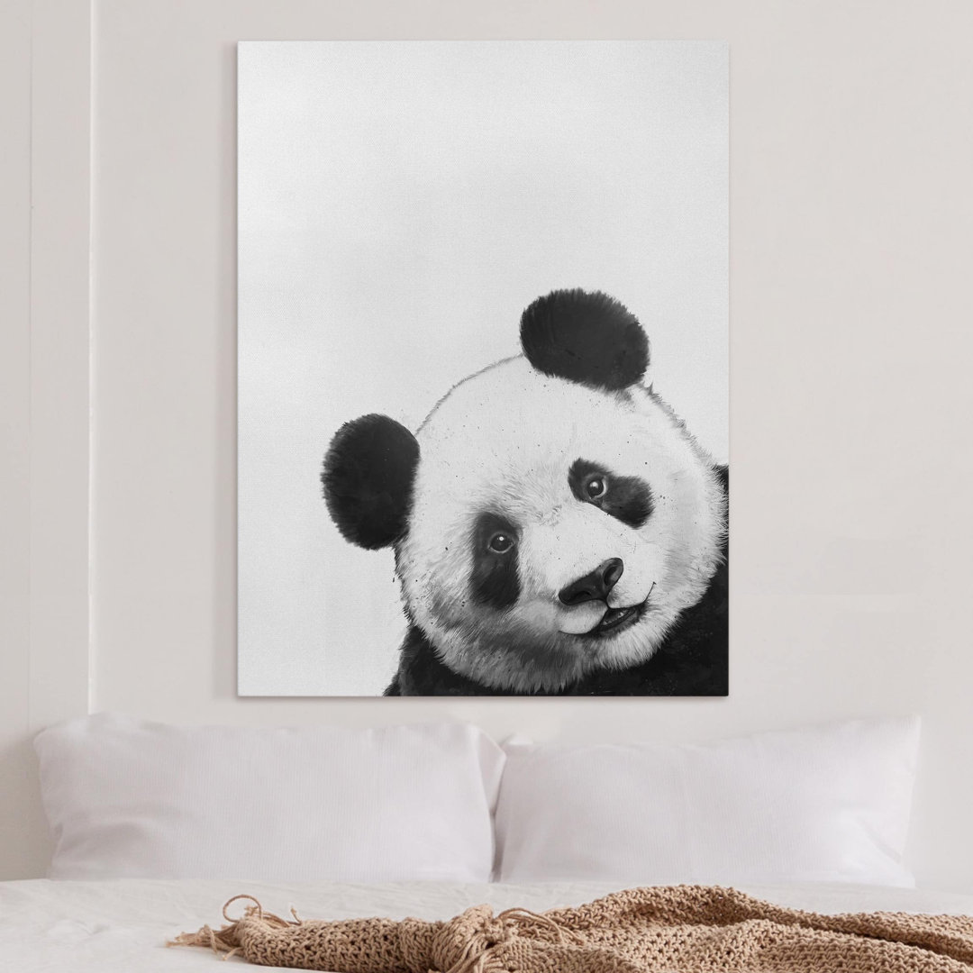 Leinwandbild Illustration Panda Schwarz Weiß