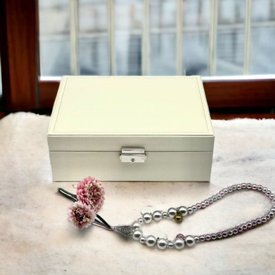 Boîte de rangement pour boîte à bijoux 2 couches avec serrure blanche