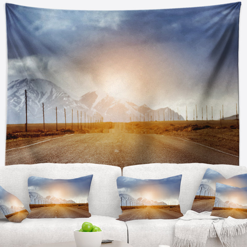 Tapisserie de polyester droit en bleu ciel avec accessoires suspendus inclus, H 78 po x l 92 po
