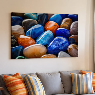 Canvas A Close Up Arrangement Of Various Polished Gemstones And Minerals Wall Art Showcasing A Vibrant Color Palette Dominated By Deep Canvas Wall Art