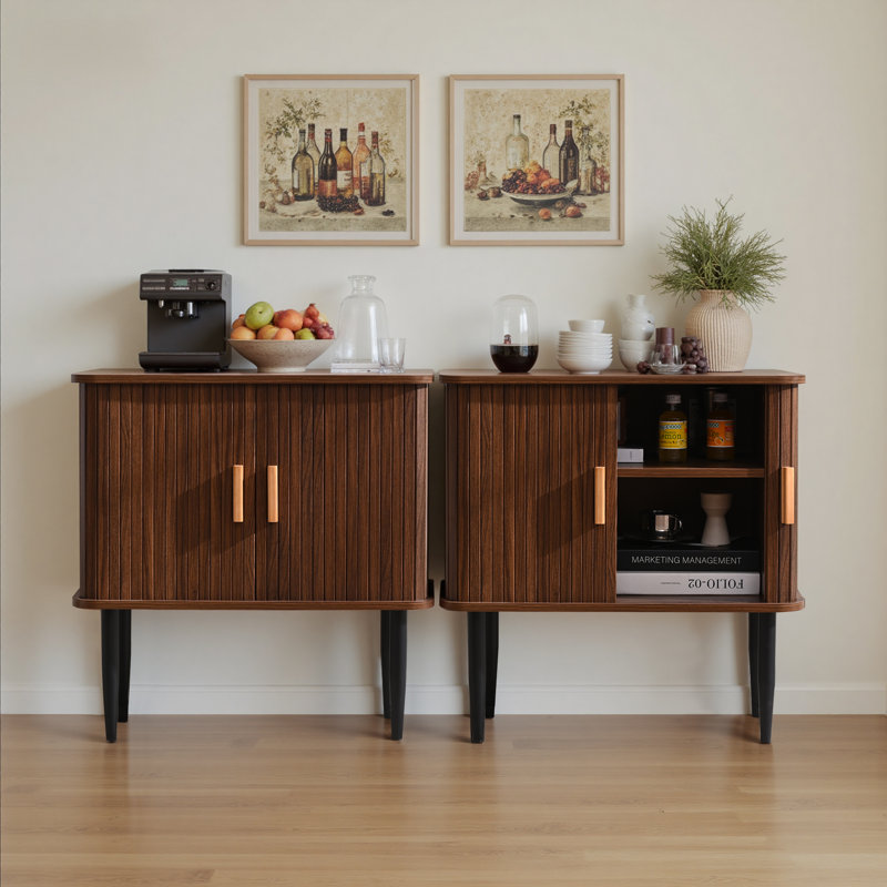 Dejesus 26.8" Tall 2 - Pivot Door Accent Cabinet With Adjustable Shelf,Brown