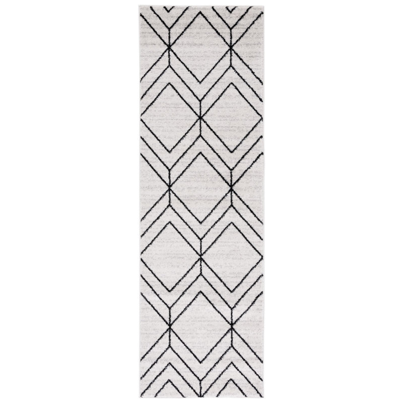 Cargian Geometric Light Gray/Black Area Rug, Runner 2'6" x 8'