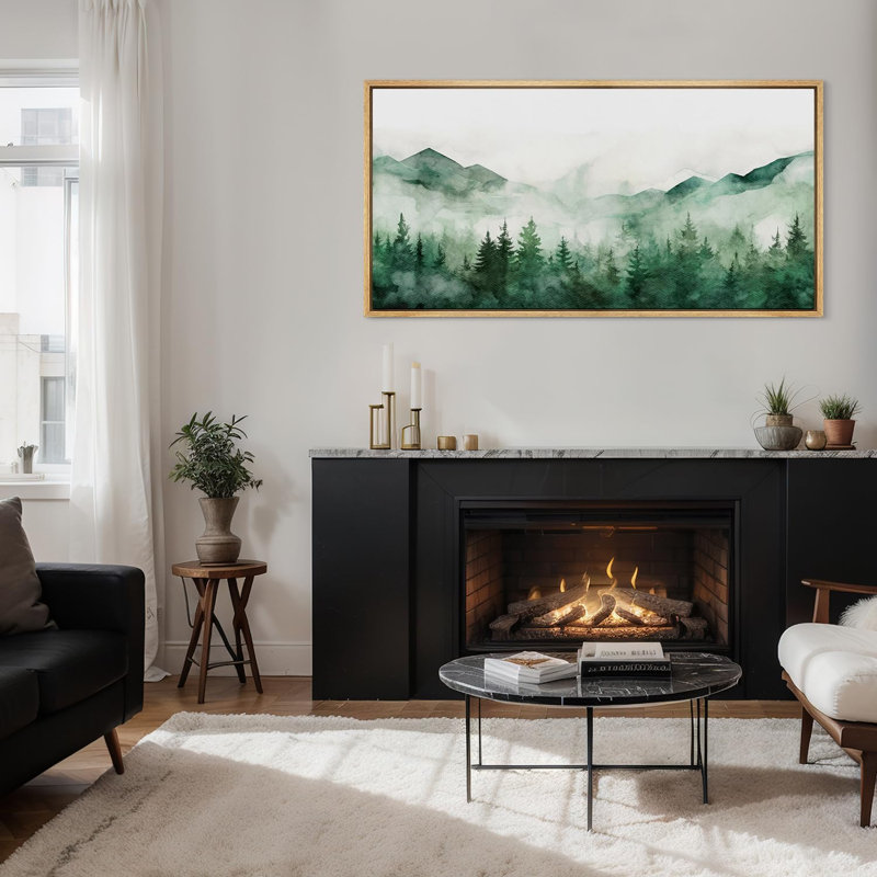 «Woodland Forest Landscape Green Mountain Mist Forest Nature Landscape», reproduction d'art sur toile, H 30 po x l 60 po