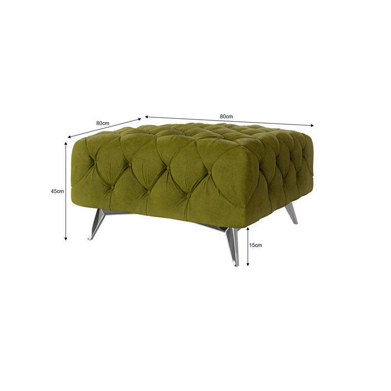 Chesterfield Footstool Bixby with Silver Metal Legs, Olive