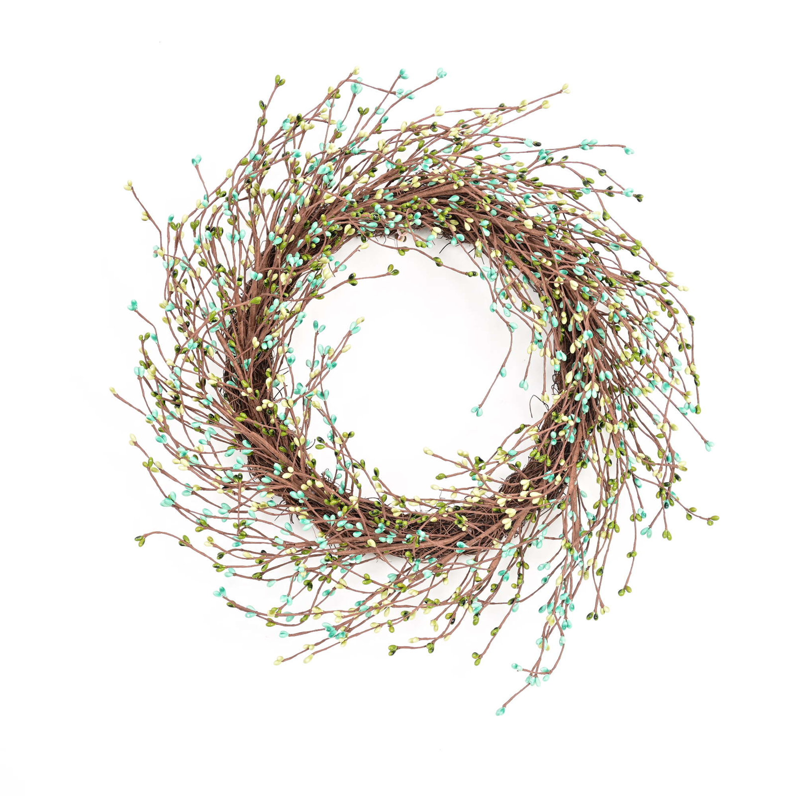 22" Artificial Farmhouse Grapevine Twig Berry Pip Fall Wreath For Thanksgiving Day Harvest Festival Decor, Green
