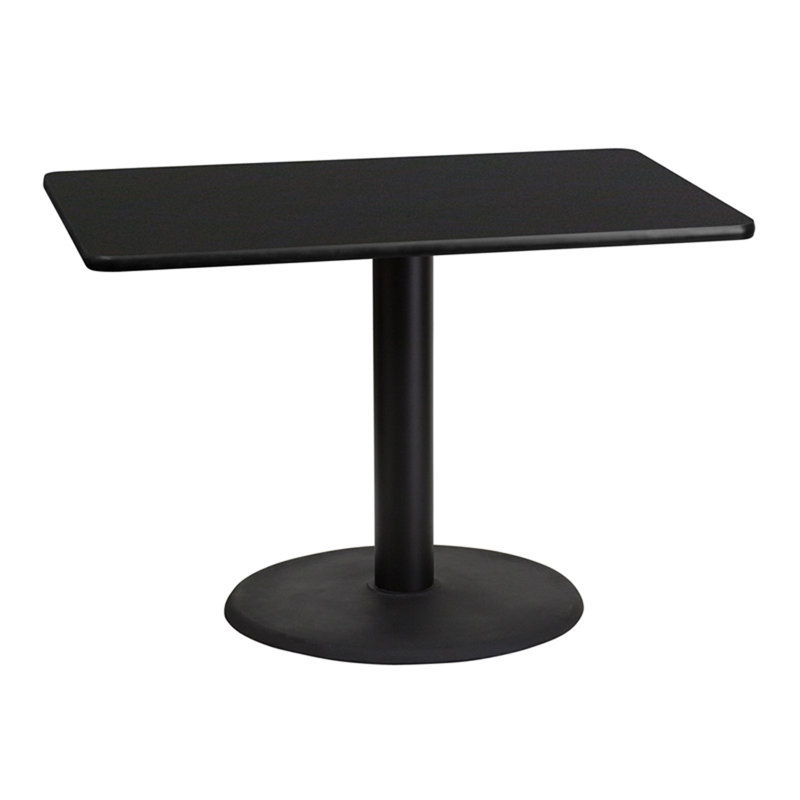 Rectangular Laminate Dining Table Top with Round Base, 31.12" H x 30" W x 24" D, Black