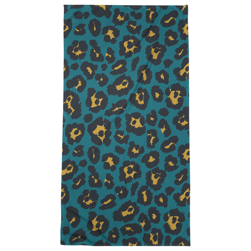 Serviette de plage Davlin, Microfibre, Bleu sarcelle / or / noir