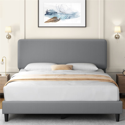 Upholstered Bed Frame with Adjustable Headboard
