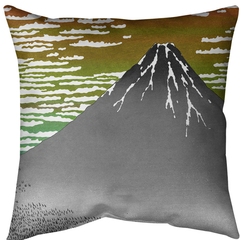 Coussin katsushika hokusai, fine vent clair matinée, Rouge / ciel vert, Polyester filé