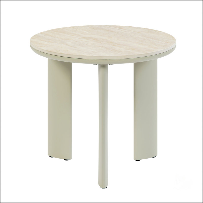 Plateau en céramique et table de bout à finition gris clair