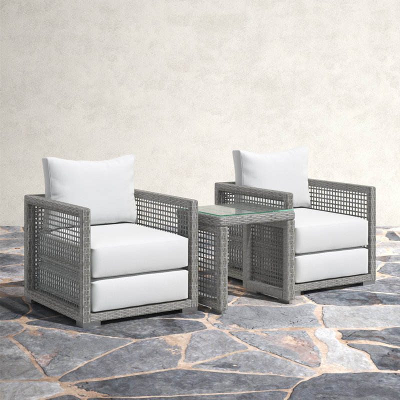 Ensemble de 3 pièces de patio en osier d'extérieur Aura, Blanc