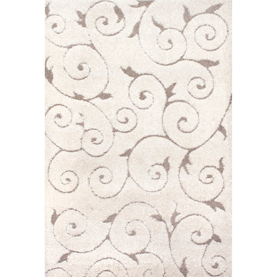 Hadley Floral & Paisley Shag Area Rug for Living Room Bedroom Dining Room Nursery, Cream