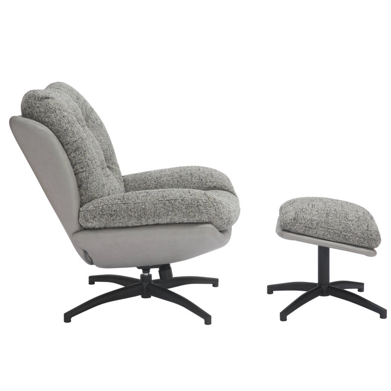 Cedrie Upholstered Swivel Accent Chair with Footstool, Grey