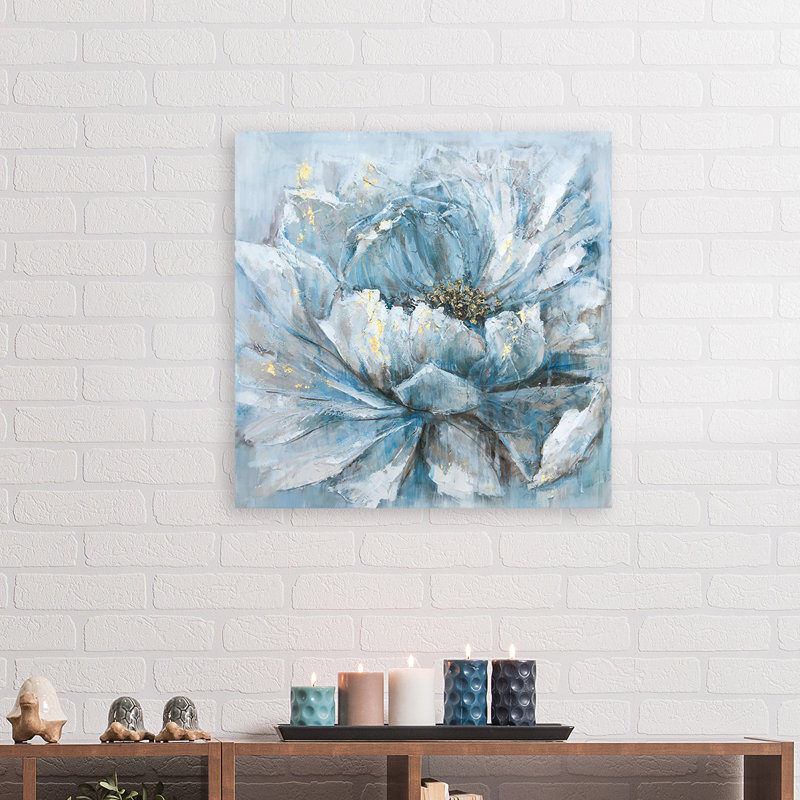 Fleur - peinture sur toile tendue, H 20 po x l 20 po x P 1,5 po