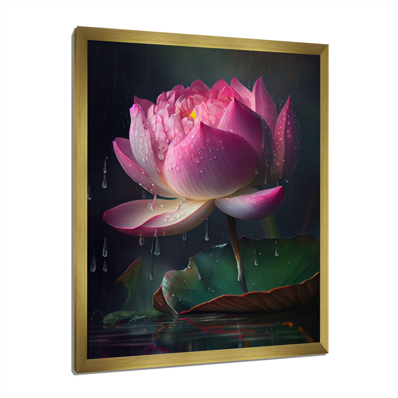 Magnifique lotus rose sur toile, Cadre doré à une seule photo, H 40 po x l 30 po x P 1,5 po