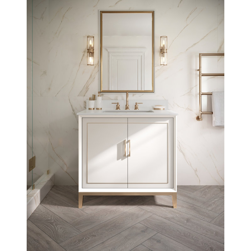 Gracie 36'' W Single Vanity, Satin White, Satin Brass, White Quartz